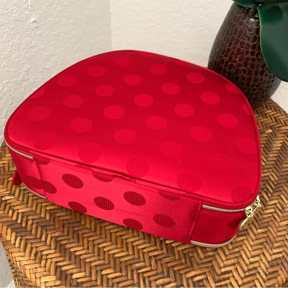 Estee Lauder Sateen Red Polka Dot Large Cosmetic Travel Case